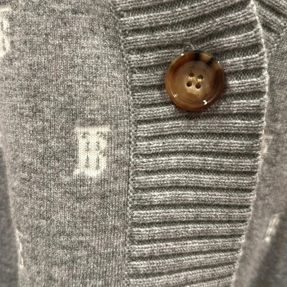 Burberry Monogram Oversized Cardigan Womens Grey Logo Wool Cashmere Blend - Picture 6 of 8